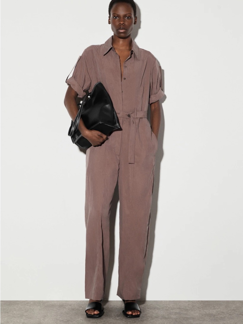 COS Long-Sleeve Taupe Jumpsuit with Belt
